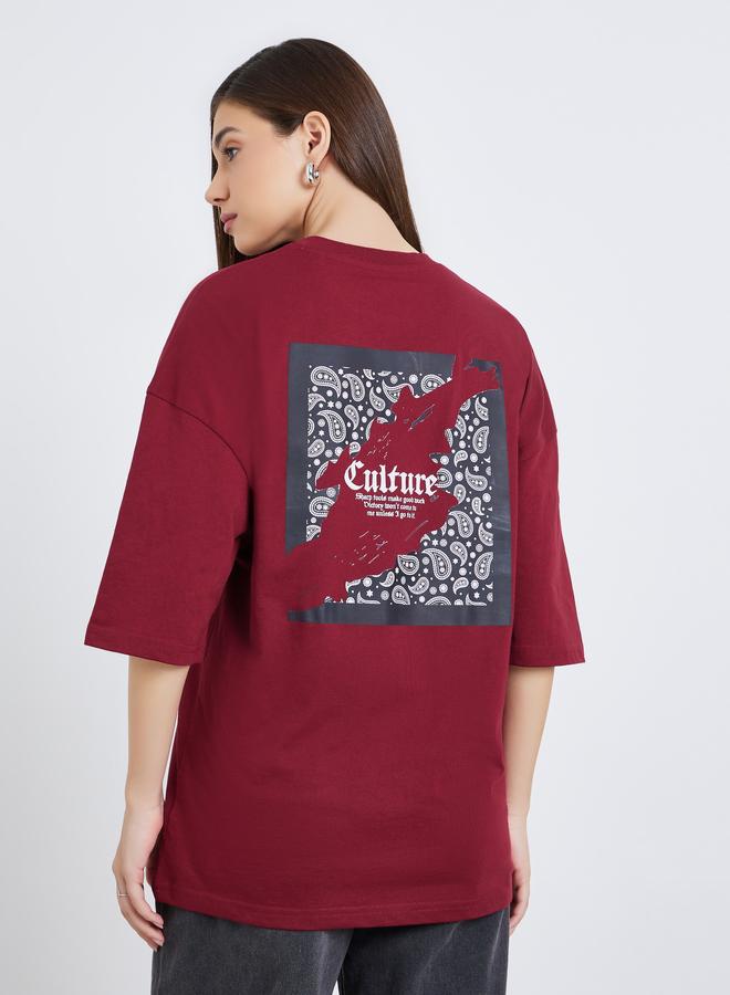 Styli Women Burgundy Graphic Print Oversized T-Shirt - Image 5